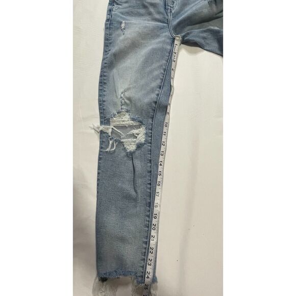 AE77 Mom Jeans 00 High Rise Distressed Light Wash Raw Hem Women’s Denim - Picture 9 of 9